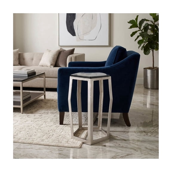 Sagebrook Home Pentagon Accent Table with Glass Top for Living Room Decor - Tall Metal End Side Table for Office, Bedroom, and Home - 22", Silver