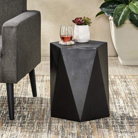 Pentagon Side Table with Geometric Art / Ideal for Outdoor Entertaining