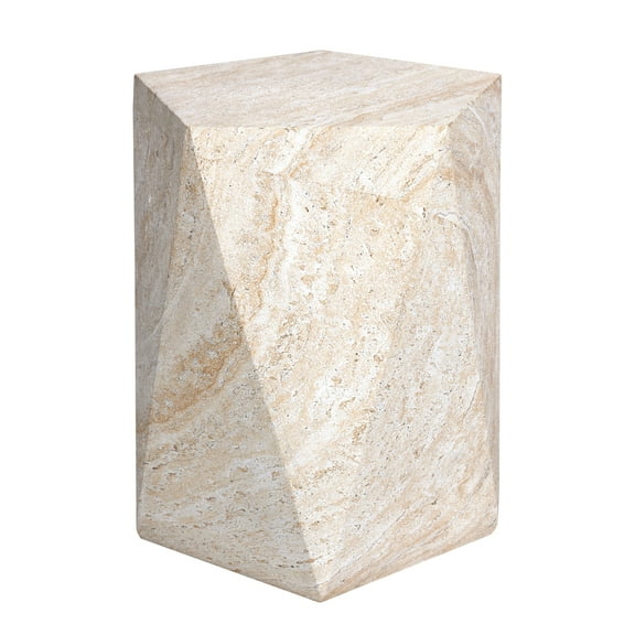 Pentagon Travertine Stone Finish Italian Design MgO Side Accent Table