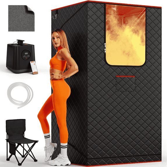 UrbanSync Portable Sauna Box for Home, Personal SPA Steam Sauna with 3L/1200W Steamer, XL Foldable and Remote Control, 99-Min Timer & 15 Power Levels, 70.8" x 31.2" x 31.2", Black