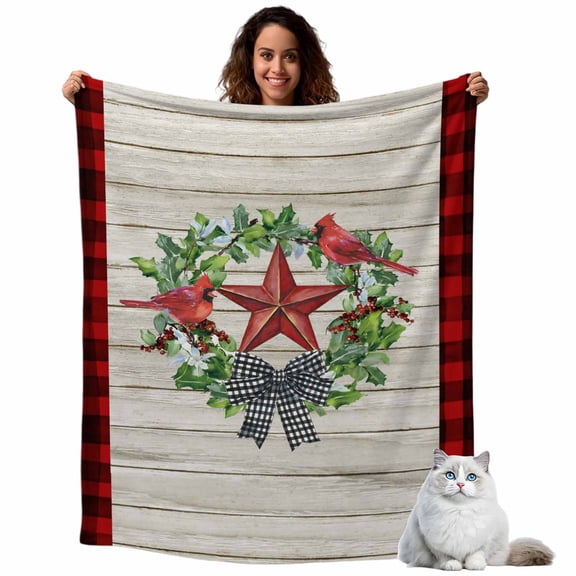 Pentagram Bird on Wood Board Throw Blanket Flannel Fleece Throws, Red Black Plaid Lightweight Super Soft Warm Blankets for Couch Sofa Bed All Season Use, 40x50 in