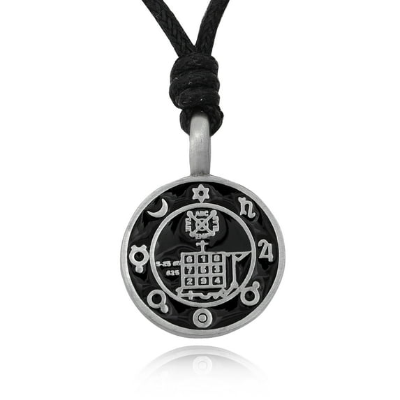 Pentagram Black Magic Spell Silver Pewter Charm Necklace Pendant Jewelry With Cotton Cord