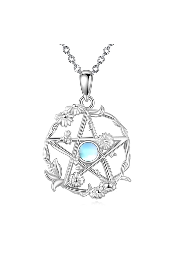 Pentagram Daisy Necklace for Women 925 Sterling Silver Moonstone Pentacle Pendant Necklace Pentacle Jewelry Birthday Gifts