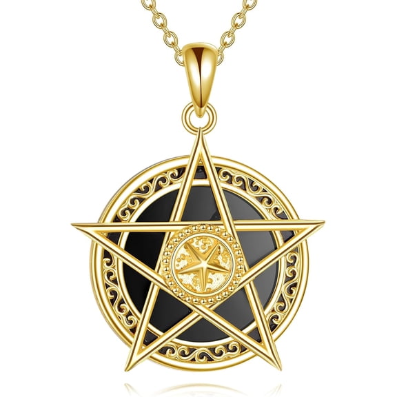 Pentagram Necklace 925 Sterling Silver 18K Gold Plated Star Pendant Necklace Black Onyx Star Jewelry for Women Men