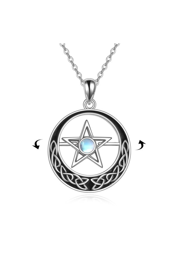 Pentagram Necklace 925 Sterling Silver Rotatable Pentacle Pendant with Moonstone Celtic Knot Star Necklace Celtic Pentagram Jewelry Gift for Women Men