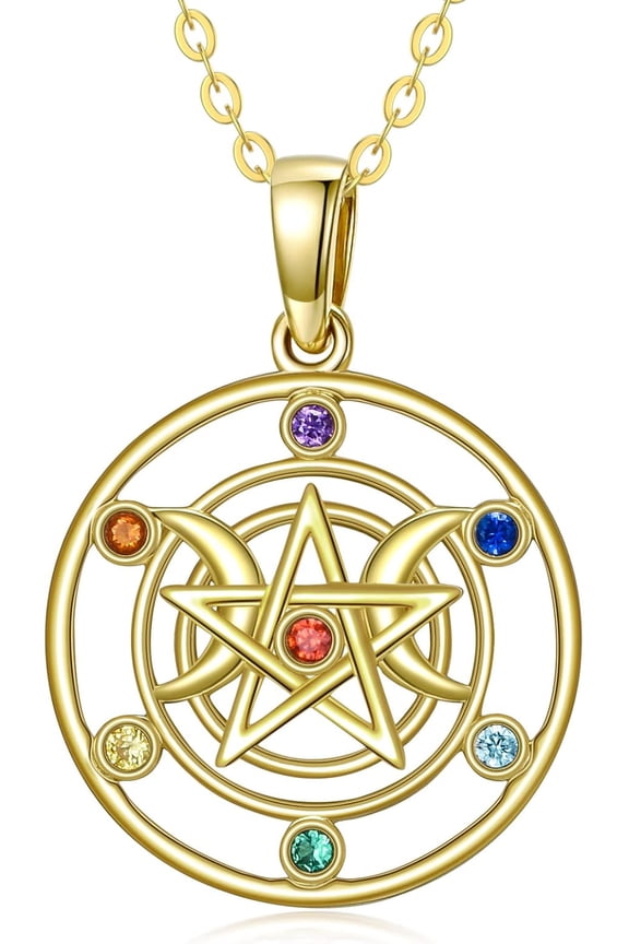 Pentagram Necklace Jewelry for Women 14K Gold Chakra Pentacle Pendant Necklace for Women Real Yellow Gold Pagan Wiccan Magic Amulet Necklace Gifts for Mom Mother