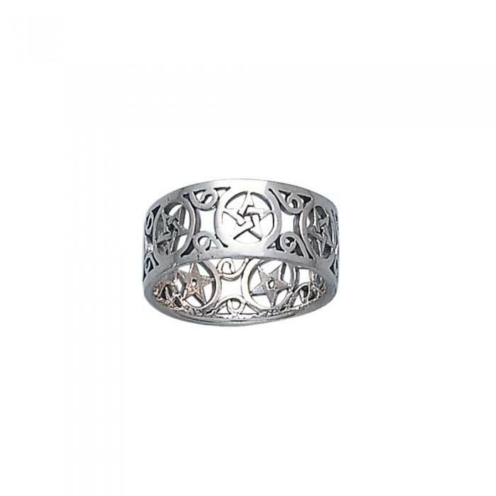 Pentacle Trinité Druide Amulette 925 Bague en Argent Fin Bijoux Grenade