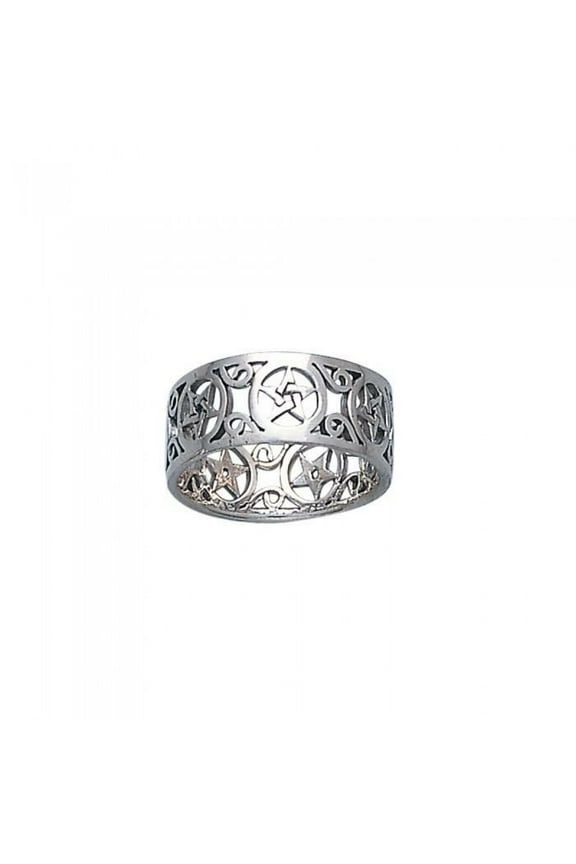 Pentagram Pentacle 925 Sterling Silver Open Band Ring Fine Pagan Wiccan Jewelry