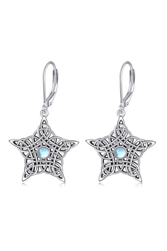 Pentagram Pentacle Earrings 925 Sterling Silver Celtic Knot Pentagram Earrings Moonstone Gifts for Women