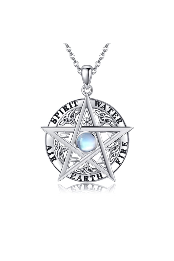 Pentagram Pentacle Necklace Sterling Silver Pentagram Pentacle Moonstone Pendant Necklace Pagan Wiccan Jewelry for Women Men Gifts