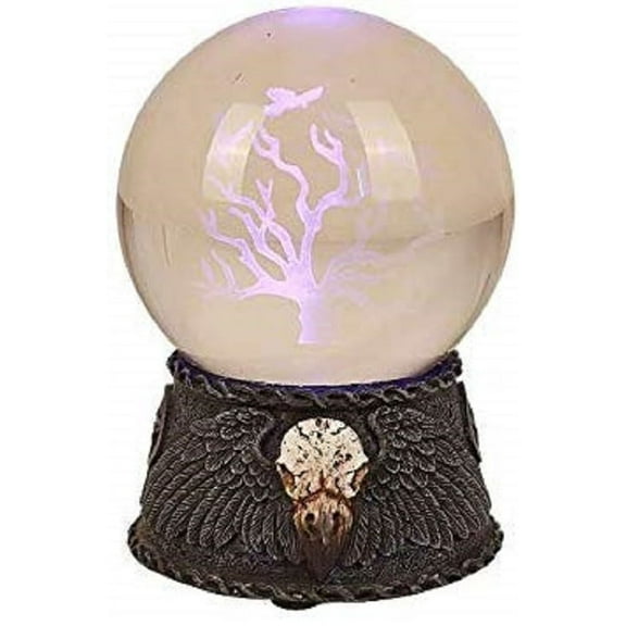 Pentagram Raven Skull Figurine With LED Withering Tree Glass Gazing Sphere Ball