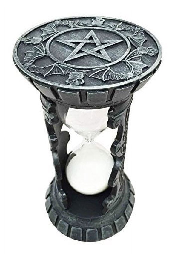 Pentagram Rest In Peace RIP Bat Night Terror Faux Stone Sand Timer Sculpture