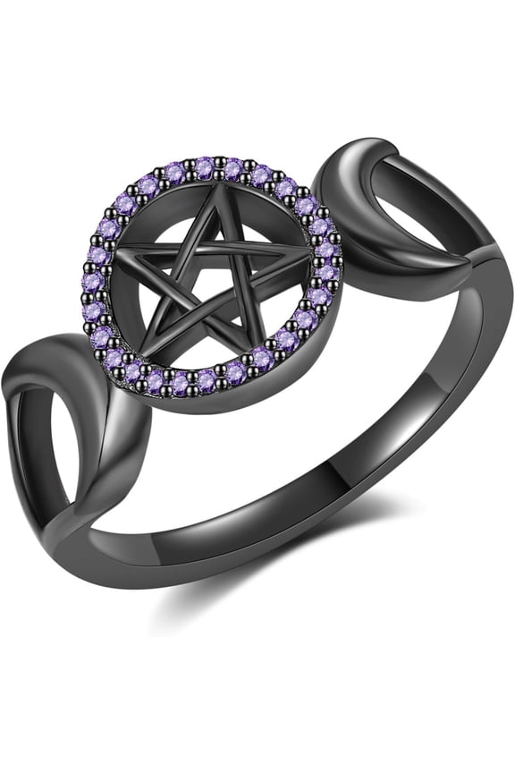 Pentagram Ring 925 Sterling Silver Triple Moon Goddess Ring Witchy Pentacle Rings for Women Pagan Jewelry Gifts for Women US 8
