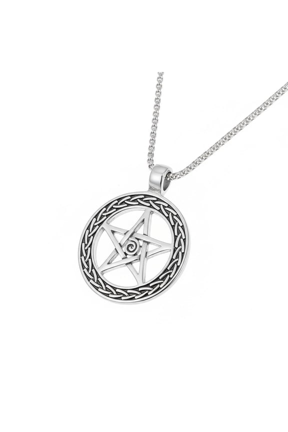 Pentagram Star Pendant Necklace Stainless Steel Circle Symbol Gothic Occult Jewelry Chain Unisex Fashion Accessory Protection Amulet Gift for Men Women Trendy Wear