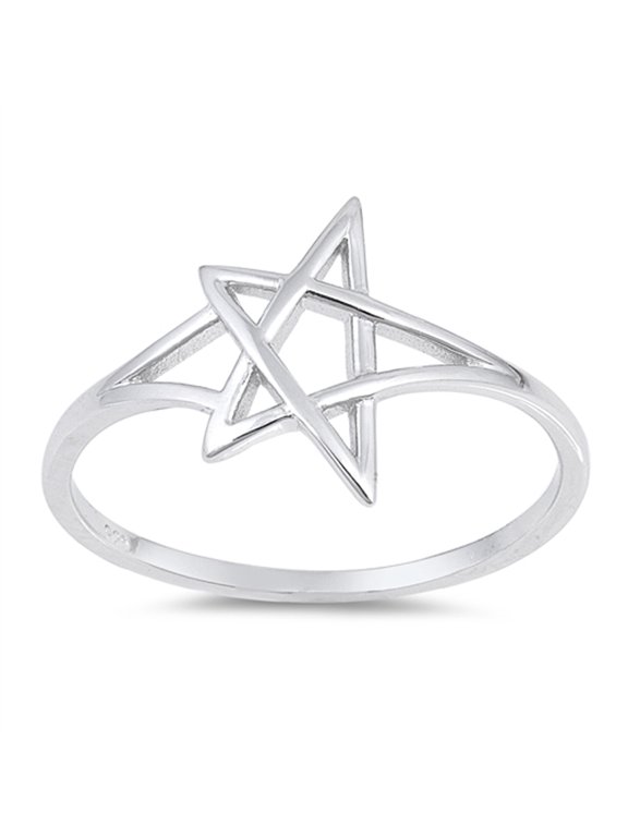 Pentagram Star Ring .925 Sterling Silver Criss Cross Knot Band Jewelry Female Male Unisex Size 6