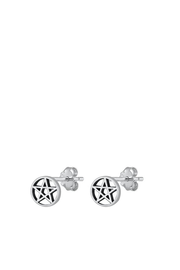 Pentagram Stud Earrings .925 Sterling Silver Jewelry Female Unisex