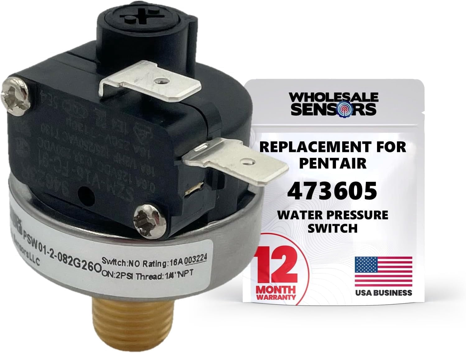Pentair 473605 Replacement Water pressure Switch Compatible with MiniMax Pool & Spa Heaters 12 Month Warranty