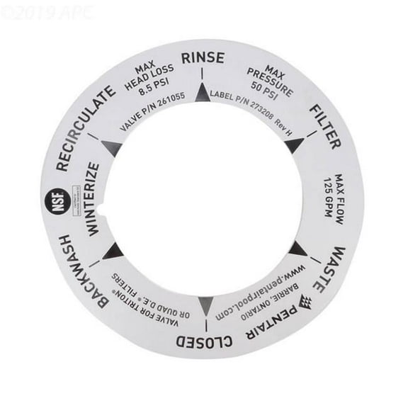 Pentair Aquatic System 273208 Label for 2 in. NPT Top & Side Mount Multi Port Valve