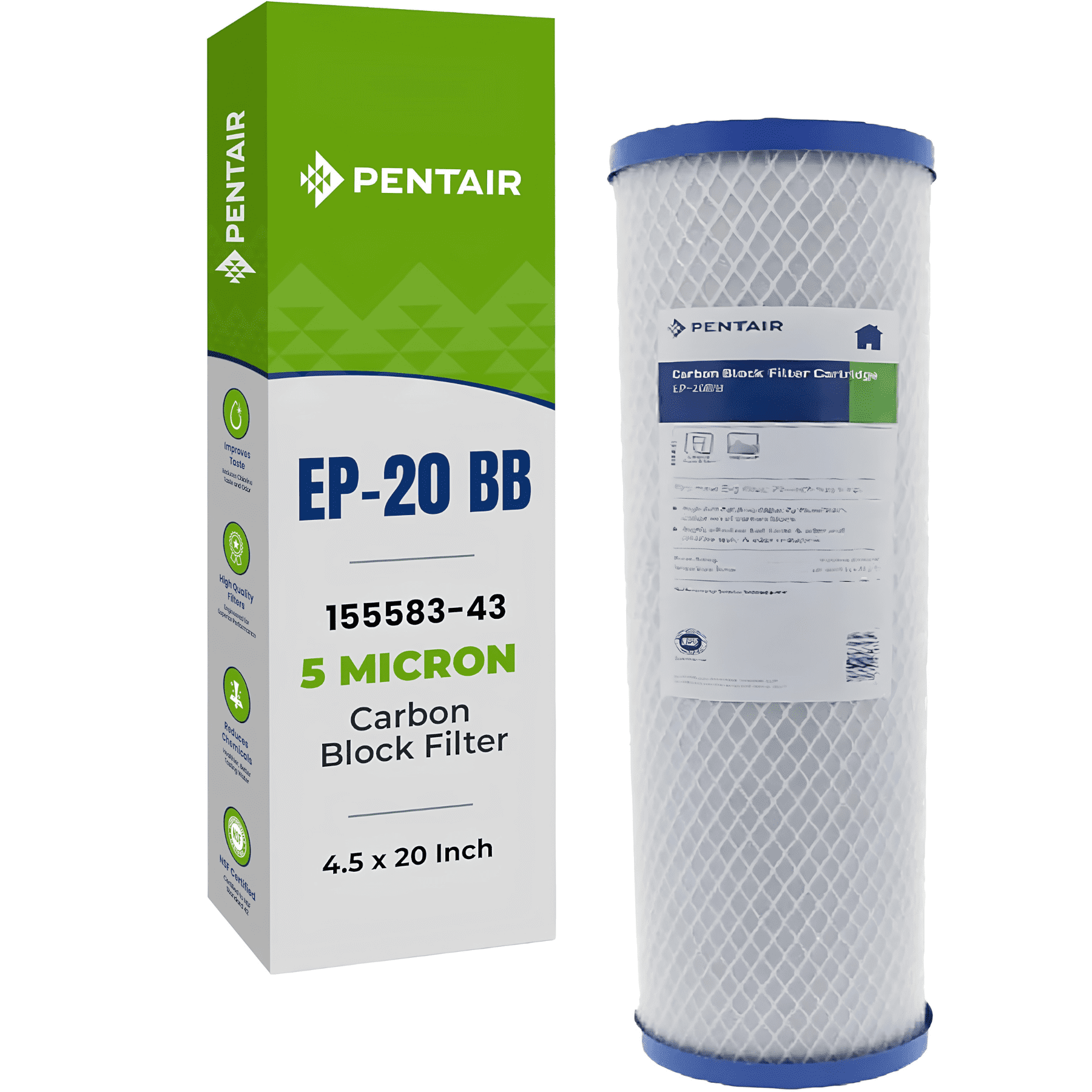 Pentair EP-20BB Carbon Block Water Filter – 5 Micron 4.5 x 20 Inch Cartridge