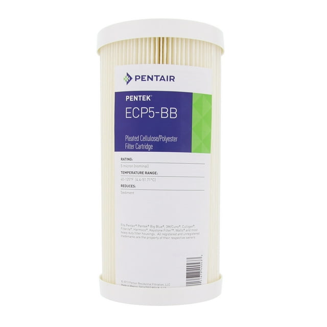 Pentair Pentek ECP5-BB 10" Big Blue Whole House Pleated Cellulose Polyester Sediment Water Filter - 5 Micron