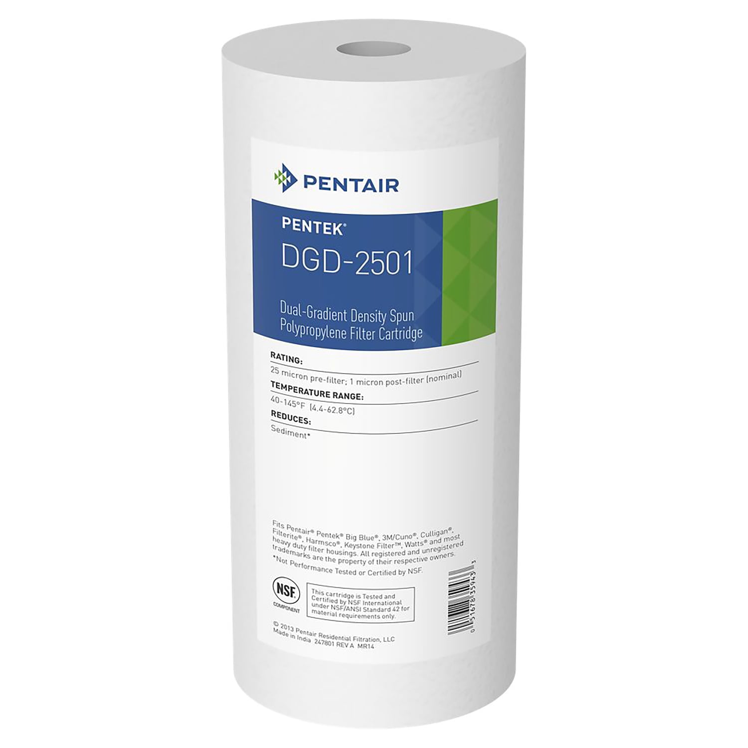 Pentair/Pentek Filter Cartridge,1 micron,9 7/8" H 155359-75