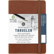 Pentalic - 4"x 6" Brown Traveler Pocket Artist Drawing Journal, 160 Pages, 74 lb. Paper
