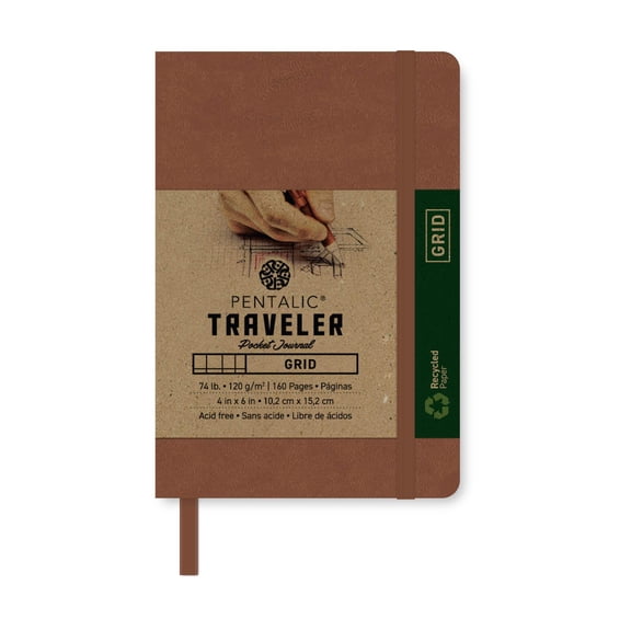 Royal & Langnickel - Pentalic Grid Traveler Pocket Journal, 6 by 4-Inch, Brown