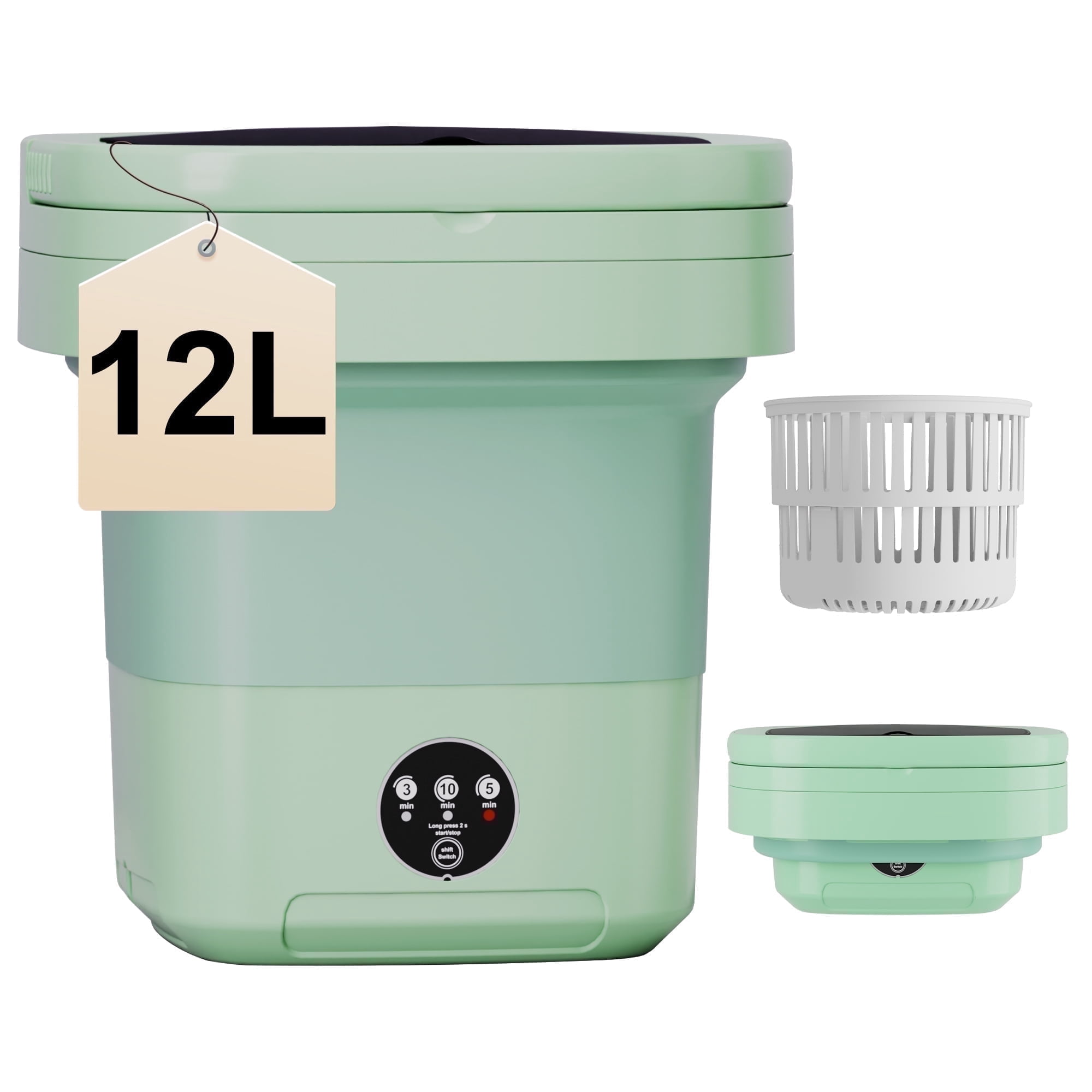 Pentantan 12L Portable Washing Machine, Mini Foldable Washer for Apartment, RV, Travel, Green