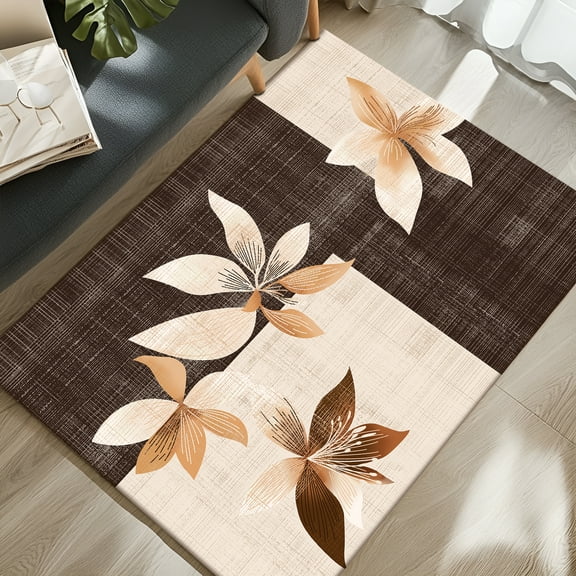 Pentantan 2'x3' Floral Area Rugs, Machine Washable Rug for Living Room- Soft Indoor Carpet, Low Pile for Bedroom, Dining Room, Playroom, Office, Brown