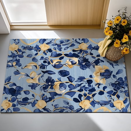 Pentantan 2'x3' Floral Area Rugs, Machine Washable Rug for Living Room- Soft Indoor Carpet, Low Pile for Bedroom, Dining Room, Playroom, Office, Blue