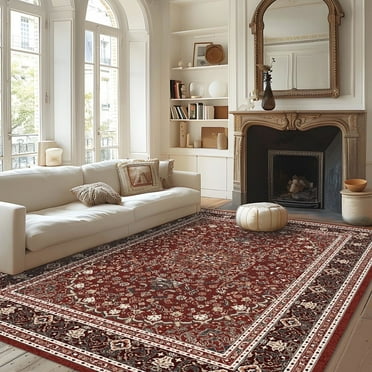 Pentantan 5'x7' Area Rug for Living Room, Red Retro Style Washable Rug with Anti-Slip Backing