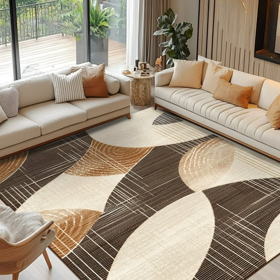 Pentantan 9'x12' Area Rugs, Machine Washable Rug for Living Room- Modern Soft Indoor Carpet, Low Pile for Bedroom, Dining Room, Playroom, Office, Brown