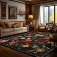 thumbnail image 1 of Pentantan 8'x10' Floral Area Rugs, Machine Washable Rug for Living Room- Soft Indoor Carpet, Low Pile for Bedroom, Dining Room, Playroom, Office, Black, 1 of 7