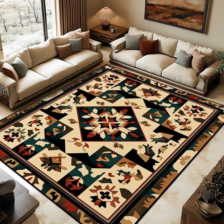 Pentantan 5'x7' Area Rugs for Living Room, Vintage Moroccan Geometric Machine Washable Rug, Soft Indoor Carpet for Bedroom, Dining Room, Playroom, Office, Brown