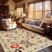 Pentantan 5x7 Floral Area Rugs, Machine Washable Rug for Living Room- Soft Indoor Carpet, Low Pile for Bedroom, Dining Room, Playroom, Office
