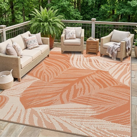 Pentantan Outdoor Rug 6'x9' Waterproof Reversible Portable Plastic Outside Mat for Patios, Lightweight Straw Rugs for RV Camping Garden, Orange and White
