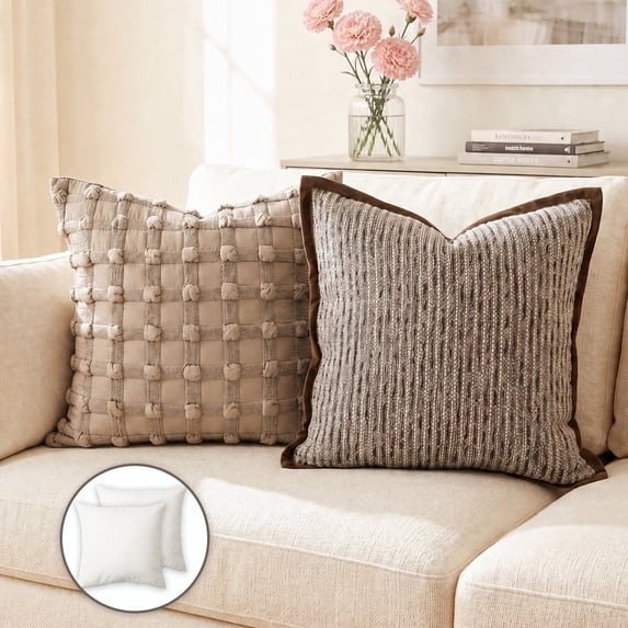 Pentantan Decorative Throw Pillow, 18"x18" Soft Couch Pillows with 2-Pack Inserts, Vintage Neutral Chenille Cushion for Sofa Living Room Bedroom, Brown