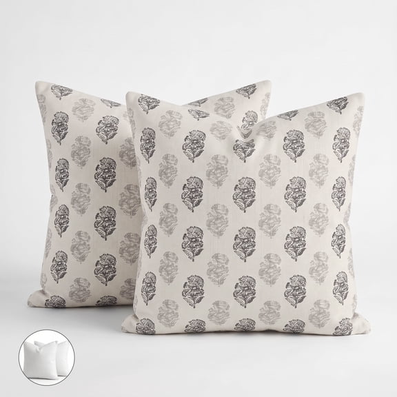 Pentantan Decorative Throw Pillow, 18"x18" Linen Couch Pillows with 2-Pack Inserts, Soft Floral Cushion for Sofa Living Room Bedroom, Brown & White