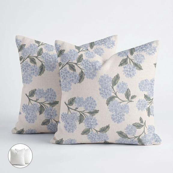 Pentantan Decorative Throw Pillow, 18"x18" Linen Couch Pillows with 2-Pack Inserts, Soft Floral Cushion for Sofa Living Room Bedroom, Blue & White