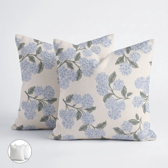 Pentantan Decorative Throw Pillow, 18"x18" Linen Couch Pillows with 2-Pack Inserts, Soft Floral Cushion for Sofa Living Room Bedroom, Blue & White