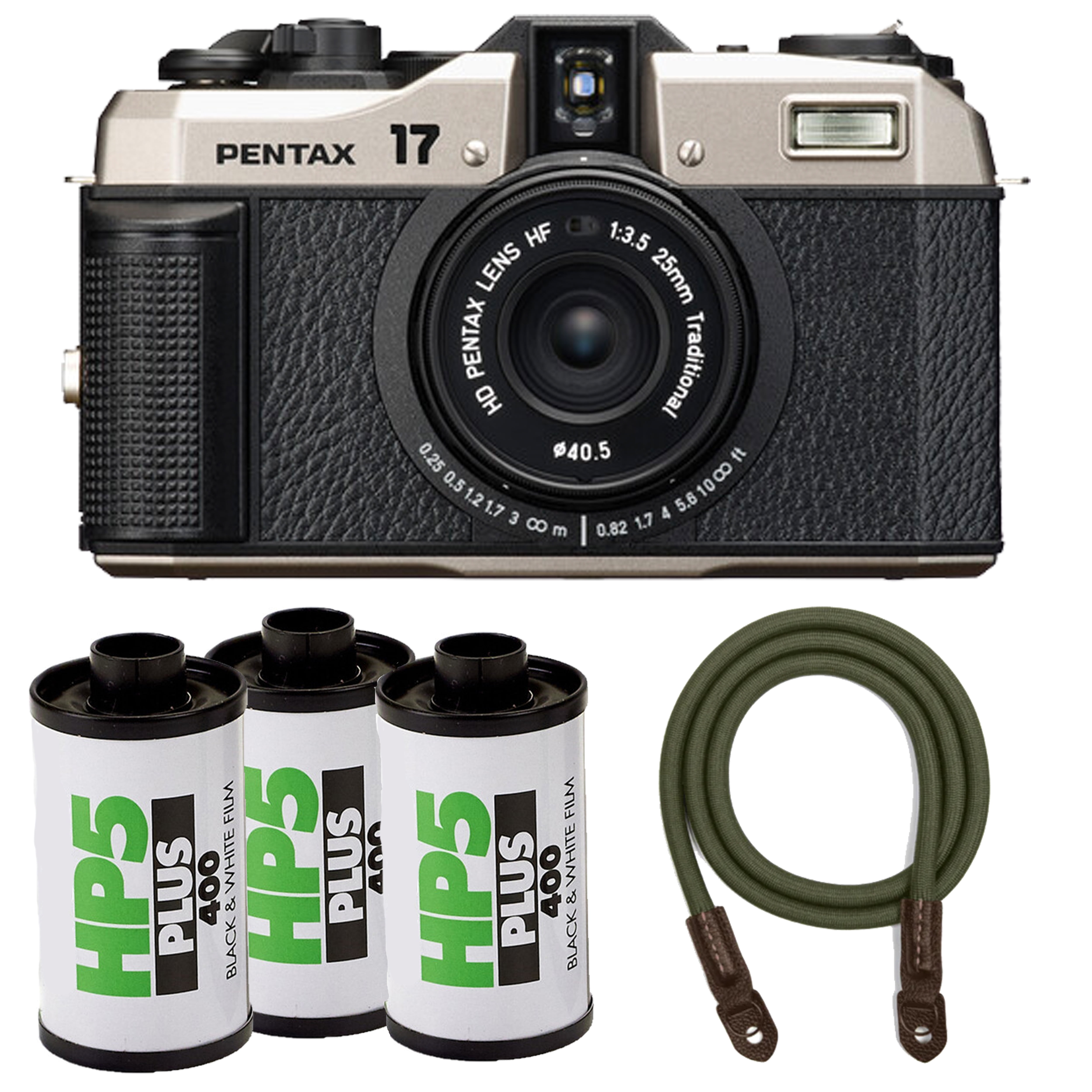 Pentax 17 Dark Silver 35mm Film Camera with Advance Accessories