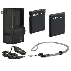 Pentax Optio P80 High Capacity Batteries (2 Units) + AC/DC Travel Charger + Krusell Multidapt Neck Strap (Black Finish)