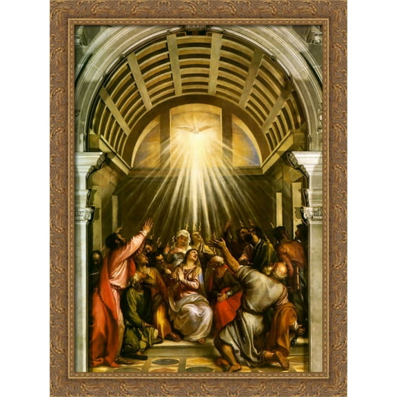 Pentecost 28x38 Large Gold Ornate Wood Framed Canvas Art by Titian