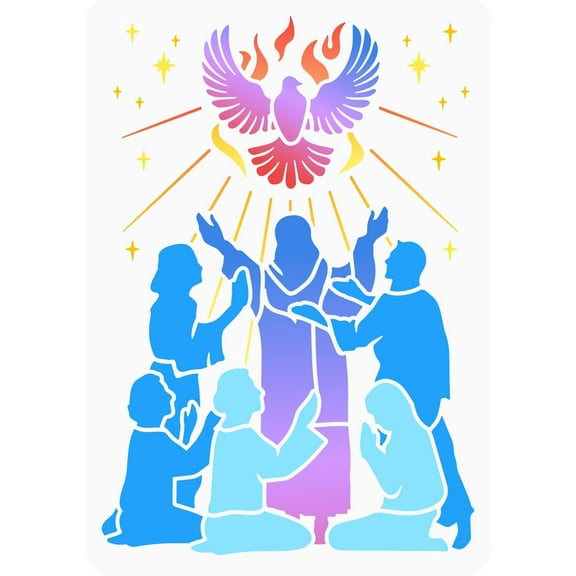 Pentecost Holy Spirit Stencil: 11.7x8.3 inch Reusable Religious Art Template for Painting on Various Surfaces