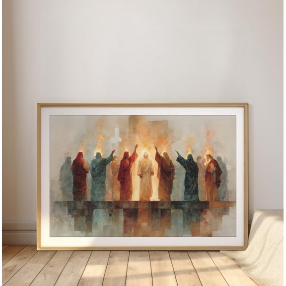 Pentecost | Holy Spirit Tongues Of Fire | Christian Wall Art Warm Present Vintage UNFRAMED Poster Size 16x24