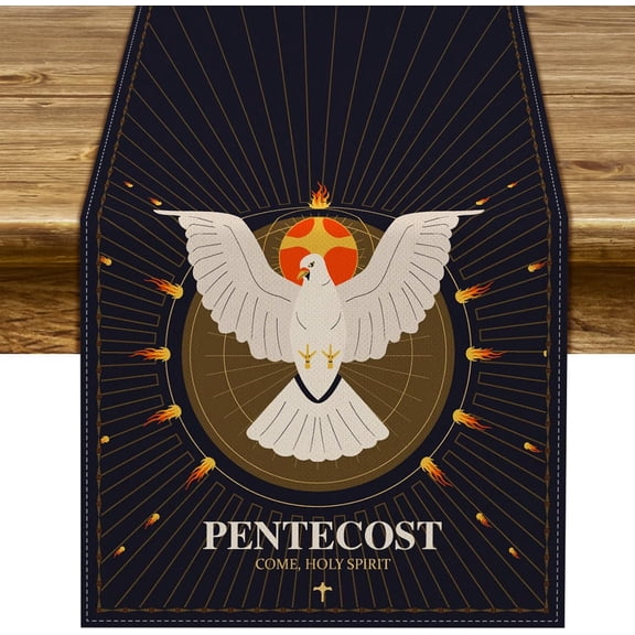 Pentecost Table Runner Come Holy Spirit Christian Holiday Party Table Cover Tablescape Decoration Home Kitchen Dining Room 13.8 X 71inch