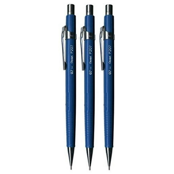 Pentel 0.7mm (P207-C) Blue P200 Series Automatic Mechanical Drafting Pencil Refillable Lead Eraser (Pack of 3)