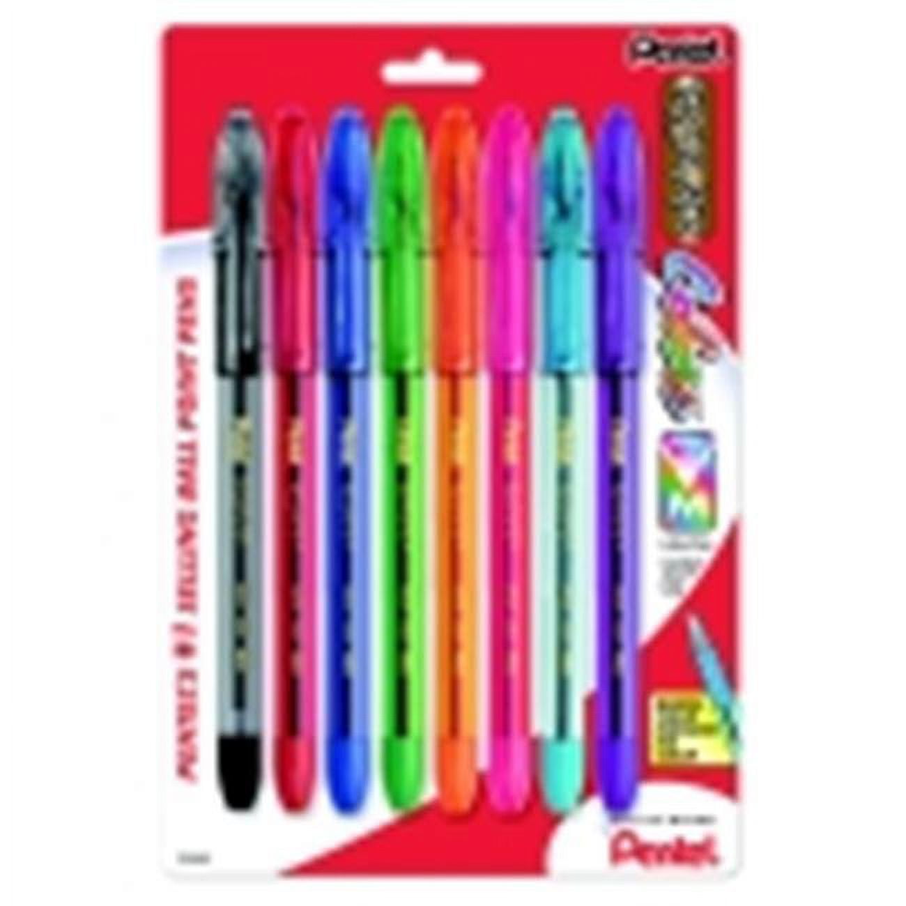 Pentel 1 mm. Medium Tip Refillable Ballpoint Pen - Clear Barrel, Pack 8