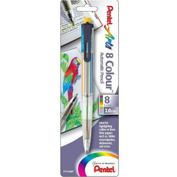 Pentel Arts 8 Colour Automatic Pencil, Assorted Accent Clip Colors, 1 Pack (PH158BP)