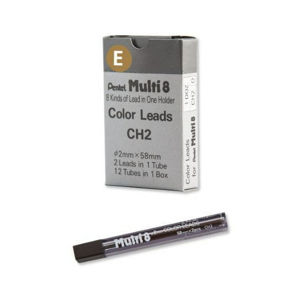 Pentel Arts 8 Colour Pencil Lead Refill, Brown, 24 Pieces of Lead (CH2-E)